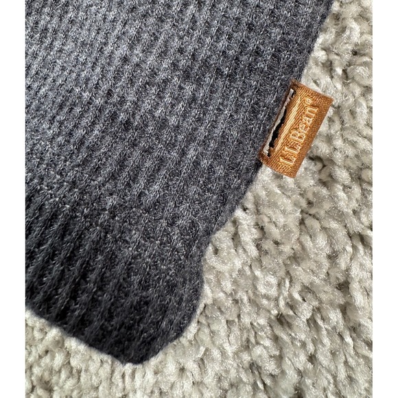 LL Bean Sherpa Lined Waffle Henley Sweater Pullover Quarter Snap Gray Mens Large - Picture 6 of 9